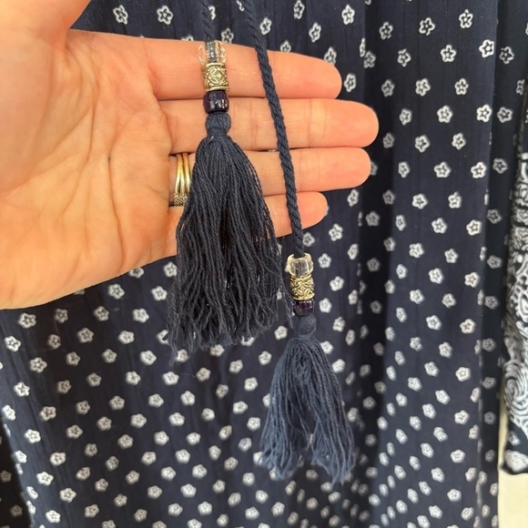 Angie Boho Navy Blue Paisley Floral Print Spring Tunic Mini Dress Size S - Picture 3 of 6